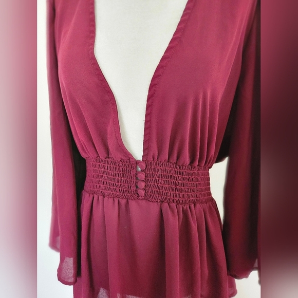 Torrid Babydoll Women's Elegant Burgundy Georgette Smocked Blouse Size 2X. - Picture 3 of 15